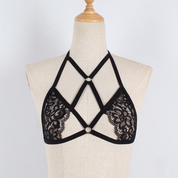 Kylie Strappy Lace Caged Bustier Harness Bralette - Picture 4 of 8